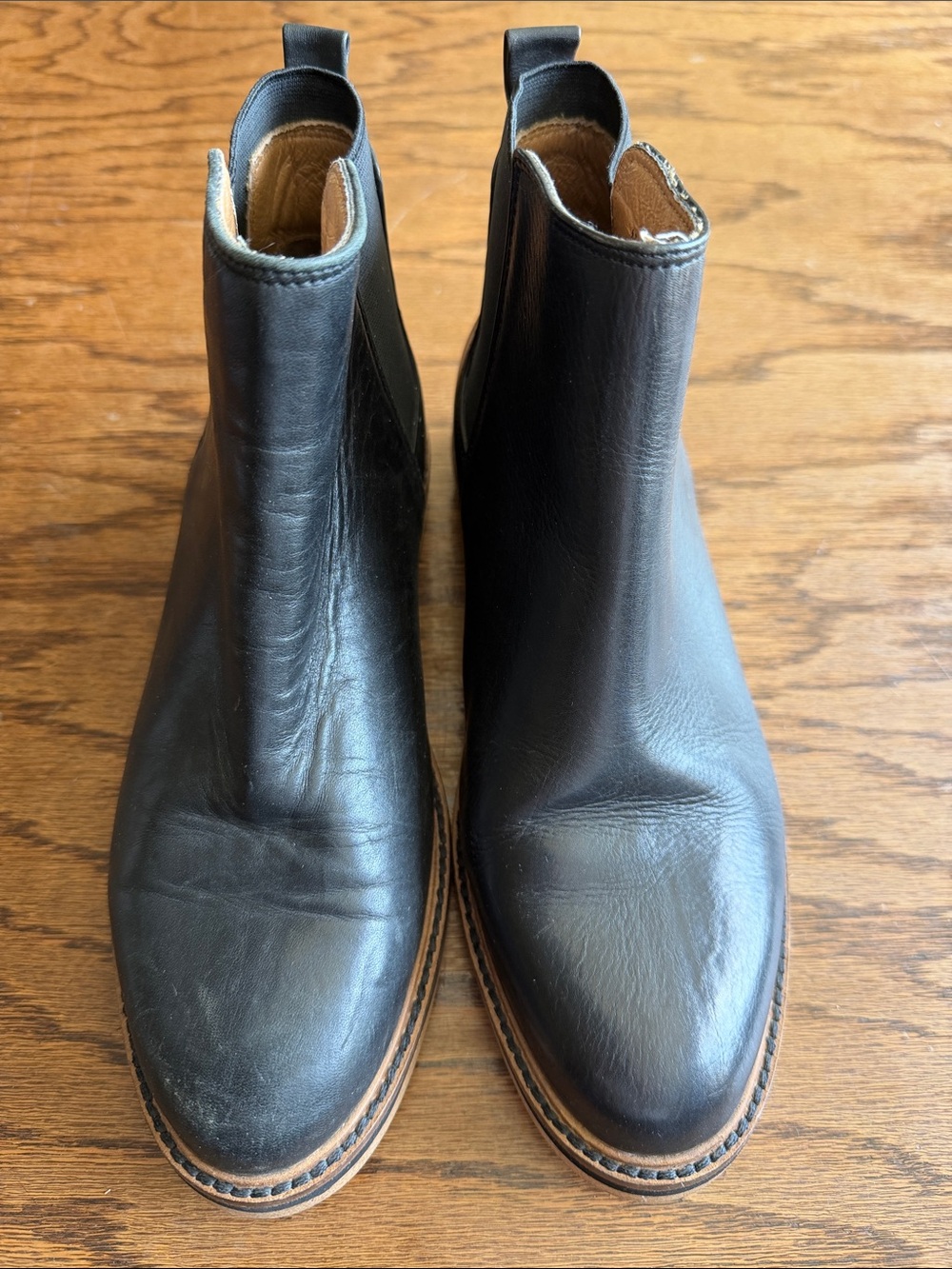 Kelsi Dagger Black Leather Chelsea Booties with Stacked Sole - Picture 2 of 4